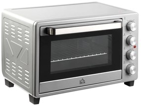 HOMCOM Mini Forno Elétrico 32L 230°C com Temporizador 3 Modos de Aquecimento 1600W Prata 52,2x38,1x33,5 cm | Aosom Portugal