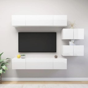 vidaXL 6 pcs conjunto móveis de TV derivados madeira branco brilhante