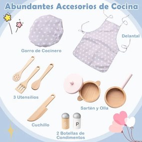 Cozinha de brincar infantil 55 x 31 x 75 cm com luzes, sons, fogão, forno e acessórios de madeira. Presente para crianças com mais de 3 anos. Azul