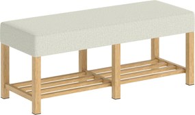 HOMCOM Banco para sapatos, banco de arrumação com assento acolchoado, prateleira aberta, madeira de hévéa, 120x44x48cm, madeira natural | Aosom Portugal