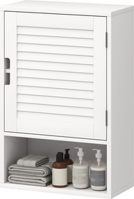 Armário de parede para casa de banho 40x20x60 cm com porta de ripas, prateleira ajustável e compartimento aberto, branco