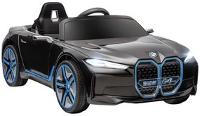 HOMCOM Carro Elétrico para Crianças BMW i4 12V com Controlo Remoto Música MP3 Ecrã Luzes e Cinto de Segurança 115x67x45 cm Preto