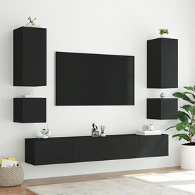 6 pcs móveis de parede para TV com luzes LED preto