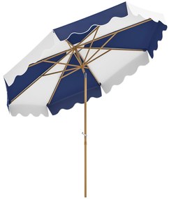 Outsunny Chapéu de Sol de Jardim Ø267 cm Chapéu de Sol de Exterior com Ângulo Inclinável e Manivela Proteção UV 50+ Azul e Branco