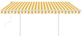 Toldo retrátil manual com postes 4,5x3 m amarelo e branco