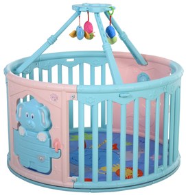 HOMCOM Parque infantil redondo Parque infantil de segurança para bebês Berço com Tapete Brinquedos divertidos Trava Dupla Altura 65,5 cm rosa e azul