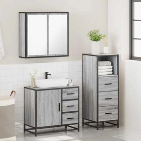 3 pcs Conjunto móveis casa de banho madeira proc. cinza sonoma