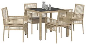 Conjunto de Jantar para Jardim 5 pcs Bege 90 x 90 x 75 cm