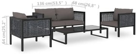 5 pcs conjunto lounge de jardim c/ almofadões vime PE antracite