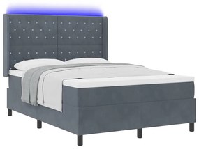 Cama Box Spring vidaXL com Colchão e LED Cinza Escuro 140x200 cm Velud