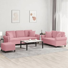 vidaXL 3 pcs conjunto de sofás com almofadas veludo rosa