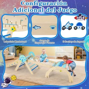 Conjunto Triângulo para escalada Bebés 8 em 1 Montessori de escalada em madeira com tema de astronauta Azul