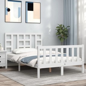 vidaXL Estrutura de cama de casal c/ cabeceira madeira maciça branco
