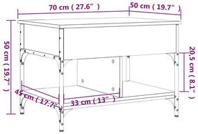 Mesa centro 70x50x50 cm deriv. madeira/metal carvalho castanho