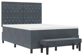 Cama com Mola Box com Colchão &amp; Banco Cinza Escuro 140x190 cm Veludo