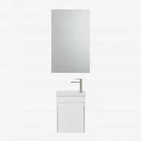 Conjunto De Móvel De Casa De Banho Suspenso Em Madeira Com Lavatório Integrado Narek Branco & Retangular Led E Anti-embaciamento 55x90 Cm Riben & Cinz
