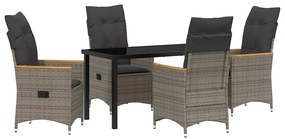 Conjunto de jantar de jardim de 5 peças com almofadas em rattan de pol