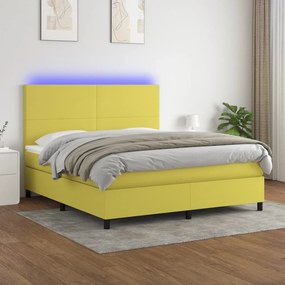 vidaXL Cama box spring c/ colchão e LED 160x200 cm tecido verde