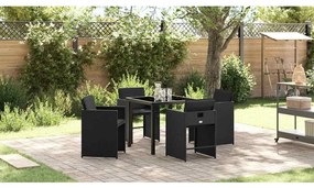 vidaXL Conjunto de Jantar de Jardim de 5 Peças com Almofadas Preto Rattan Poli