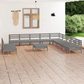 vidaXL 12 pcs conjunto lounge de jardim pinho maciço cinzento