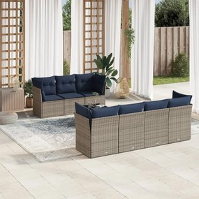 vidaXL 8 pcs conjunto sofás p/ jardim c/ almofadões vime PE cinzento