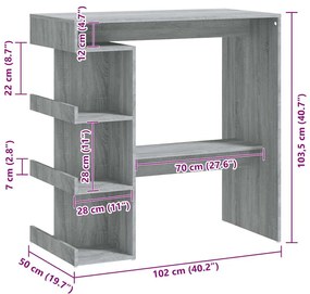 Mesa de bar c/ prateleiras 100x50x101,5cm carvalho sonoma cinza
