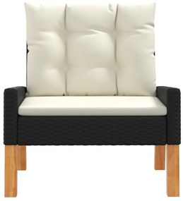 4 pcs conj. lounge jardim c/ almofadões vime PE/madeira maciça