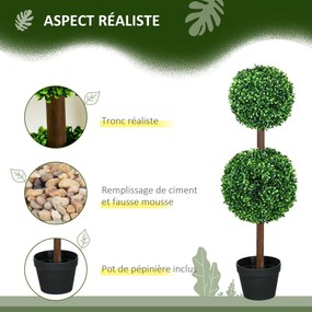 Conjunto de 2 árvores artificiais com duas esferas, incluindo tronco e vaso - altura 90 cm, verde