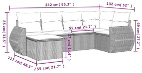 6 pcs conj. sofás jardim com almofadões vime PE cinzento-claro