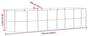 Canteiro elevado jardim 322x100x68 aço revestido a pó prateado