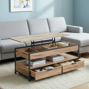 Mesa de centro com altura ajustável 50 x 120 x (48-63) cm com gavetas Castanho camelo-Preto