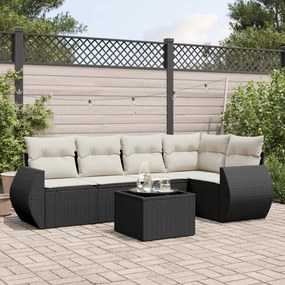 6 pcs conjunto sofás de jardim c/ almofadões vime PE preto