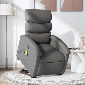 vidaXL Poltrona elevatória de massagens tecido cinzento-escuro