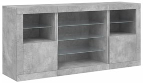 Aparador com luzes LED 142,5x37x67 cm cinzento cimento