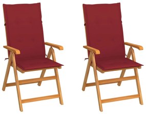 vidaXL Cadeiras jardim c/ almofadões vermelho tinto 2 pcs teca maciça