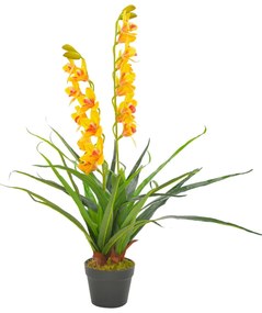vidaXL Planta orquídea artificial com vaso 90 cm amarelo