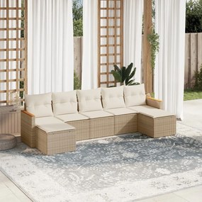 vidaXL 7 pcs conjunto de sofás p/ jardim com almofadões vime PE bege