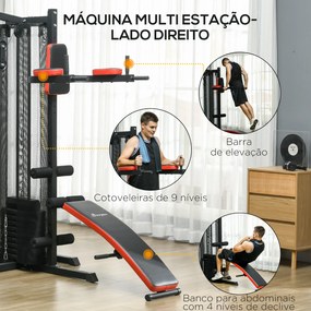 Máquina Multi Estação Ajustável Multi Estação de Musculação com Placas de Peso de 45 kg 225x175x200 cm Preto