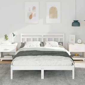 Estrutura da Cama Branco 140 x 190 cm Madeira de Pinheiro