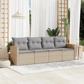 vidaXL 4 pcs conjunto de sofás para jardim c/ almofadões vime PE bege