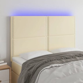 vidaXL Cabeceira cama c/ LED 144x5x118/128 cm couro artificial crème