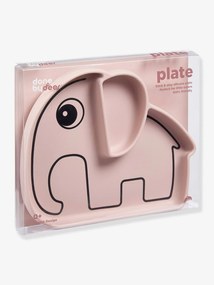 Prato DONE BY DEER Stick&Stay, Elefante em silicone rosa claro liso com motivo