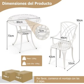 Conjunto de Jardim 5 peças em alumínio fundido com orifício para guarda-sol Conjunto de mesa e cadeira para exterior para jardim, pátio e varanda Bran