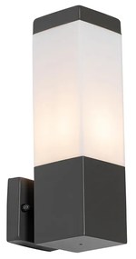 Candeeiro de parede exterior moderno cinzento escuro com opalina - Malios Moderno