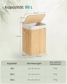Cesto para roupa suja em bambu 40 x 40 x 61 cm cor natural