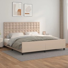 3125596 vidaXL Estrutura cama cabeceira 200x200 cm couro artificial cappuccino