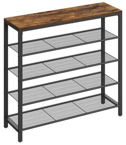 Organizador de sapatos com 5 prateleiras de malha metálica | VASAGLE | 100 x 30 x 92,5 cm | marrom rústico|preto | LBS15BX.