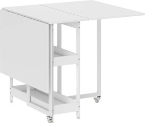 HOMCOM Mesa de jantar dobrável com rodízios para 4 pessoas com compartimentos abertos, para pequenos espaços, sala de jantar, branco | Aosom Portugal