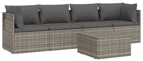 5 pcs conjunto lounge de jardim c/ almofadões vime PE cinzento
