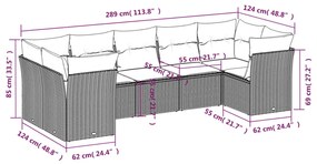 7 pcs conjunto de sofás p/ jardim com almofadões vime PE bege